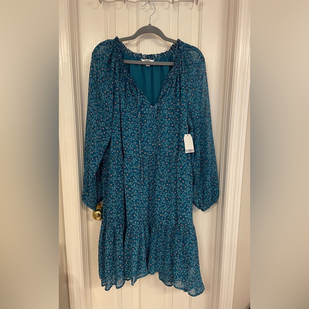 Gorgeous flowy Teal green floral BOHO Dress XL 16-18